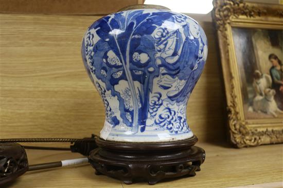 An 18th century Chinese blue and white boys jar, height 27cm incl. base